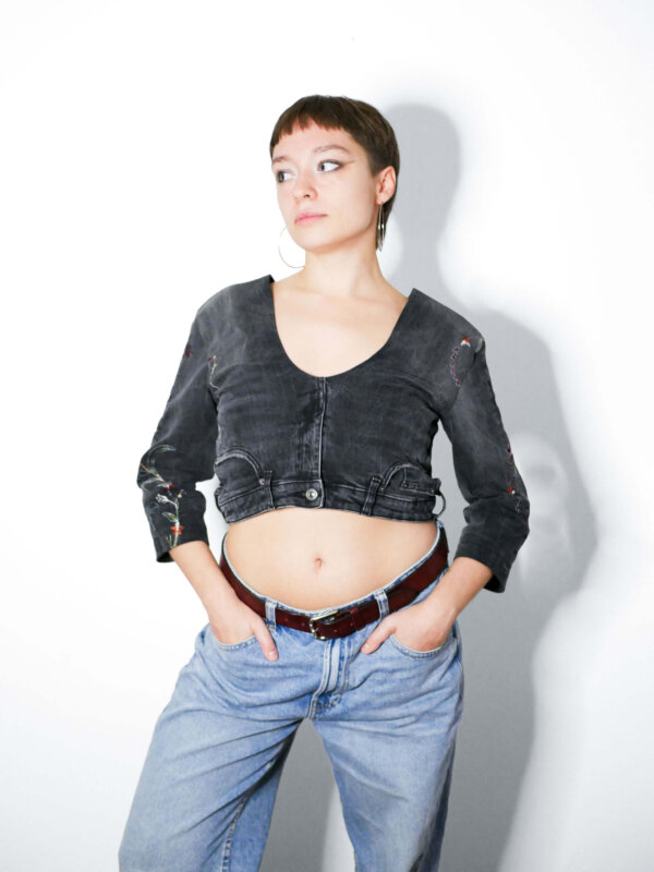 M | Jean gris fleuri - Manches 3/4